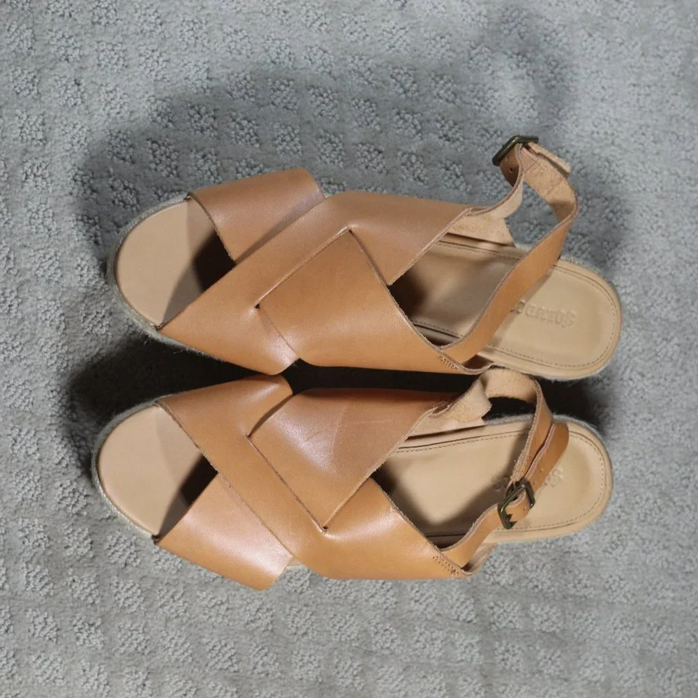 NWOT Soludos Size 10 Tan Criss Cross Leather Espadrilles Platform Shoes